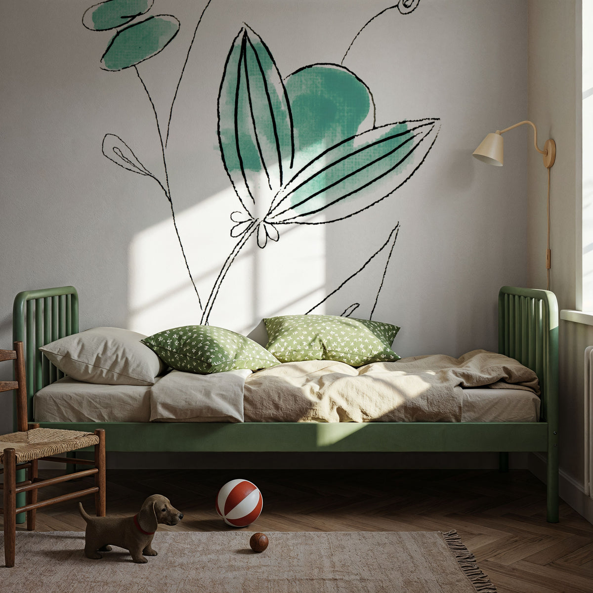 Line Flower V Mural Wallpaper - room preview 02