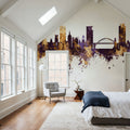 Sunderland England Skyline Purple & Gold Mural Wallpaper - room preview 02