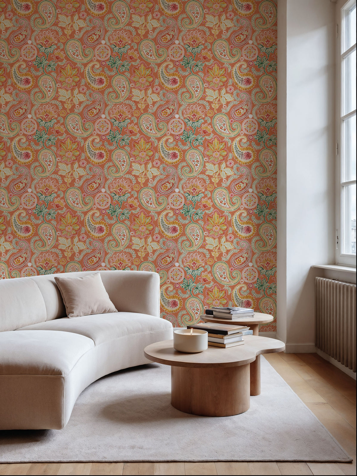 Harvest Paisley Mini Orange Mural Wallpaper - room preview 02