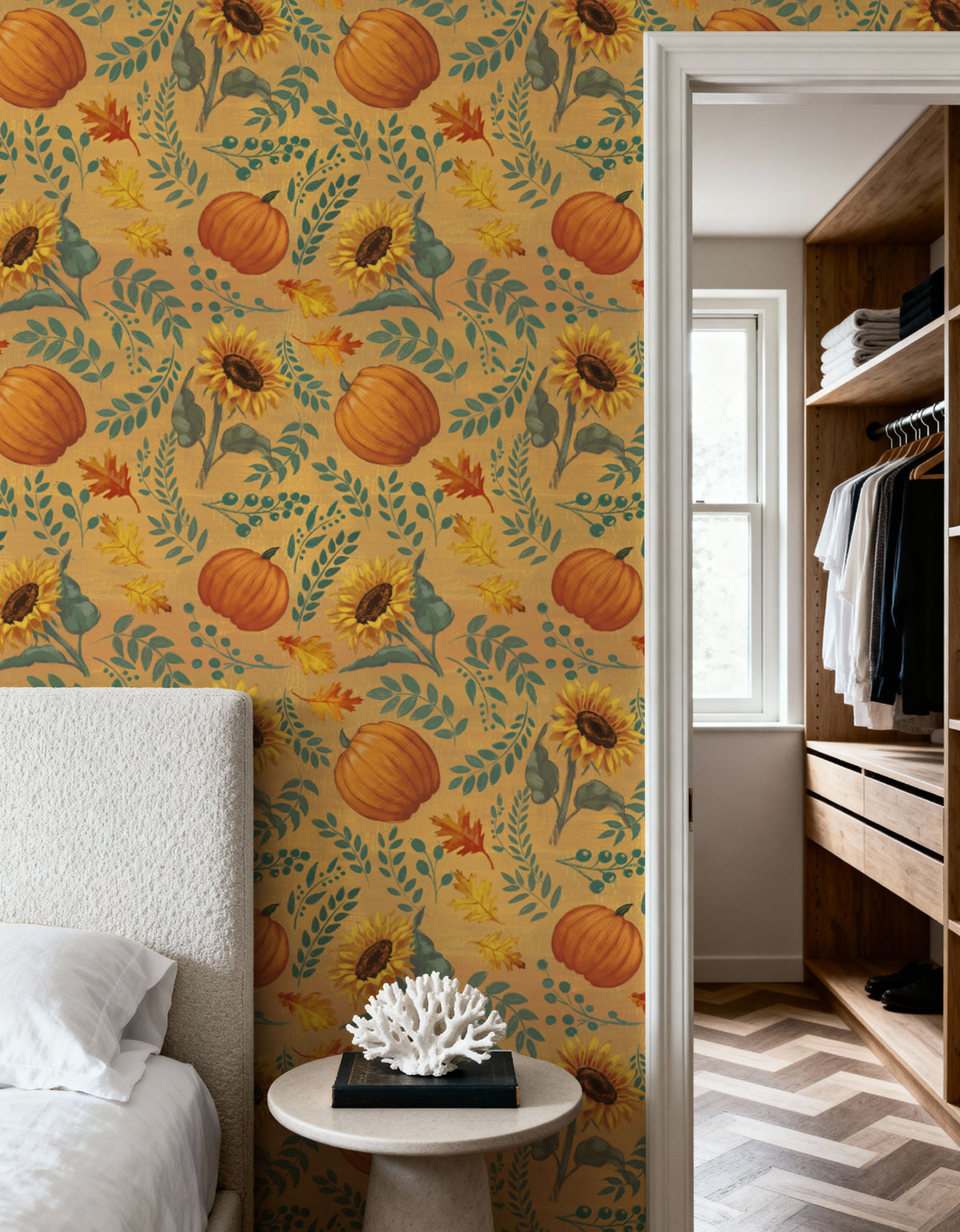 Pumpkin Harvest Yellow Mural Wallpaper - room preview 02