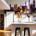 St Gallen Switzerland Skyline Purple & Gold Mural Wallpaper - room preview 02