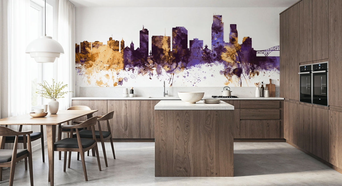 Corpus Christi Texas Skyline Purple & Gold Mural Wallpaper - room preview 02