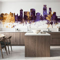 Corpus Christi Texas Skyline Purple & Gold Mural Wallpaper - room preview 02