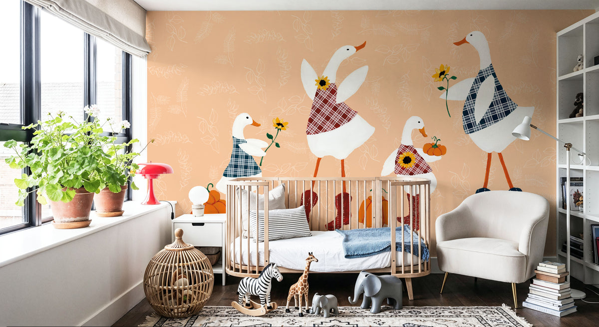 Ducks in the Pumpkin Patch I Mural Wallpaper - room preview 02
