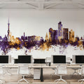Tashkent Uzbekistan Skyline Purple & Gold Mural Wallpaper - room preview 02