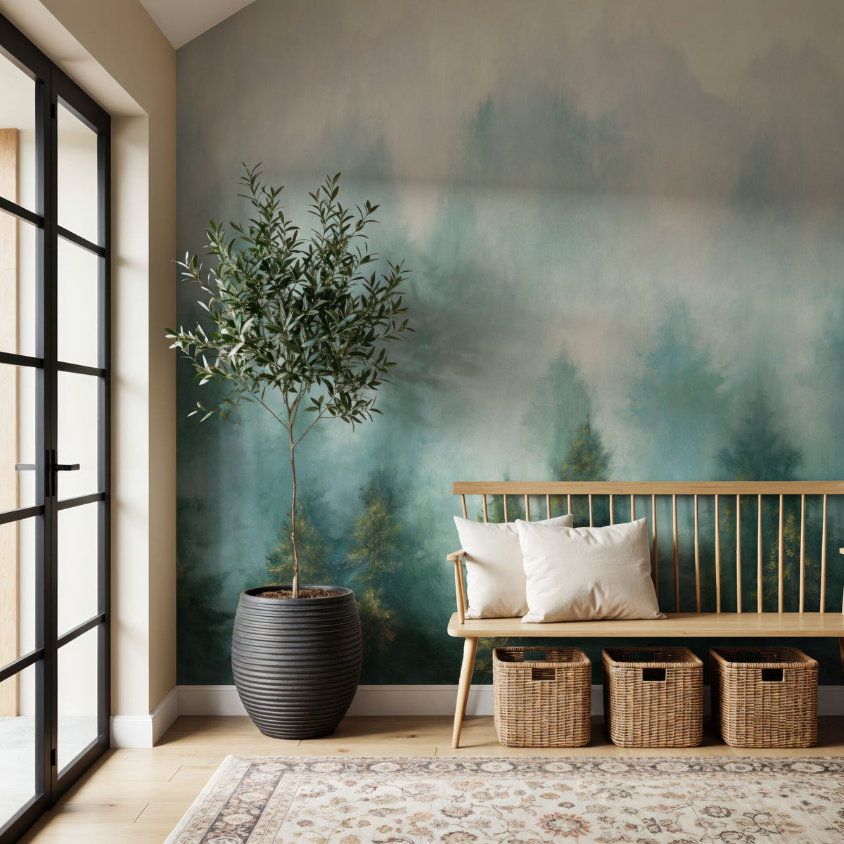 Misty Forest Mural Wallpaper - room preview 02