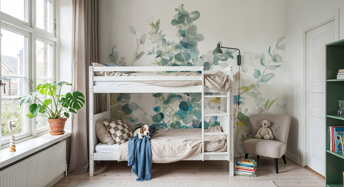 Eucalyptus I White Mural Wallpaper - room preview 02