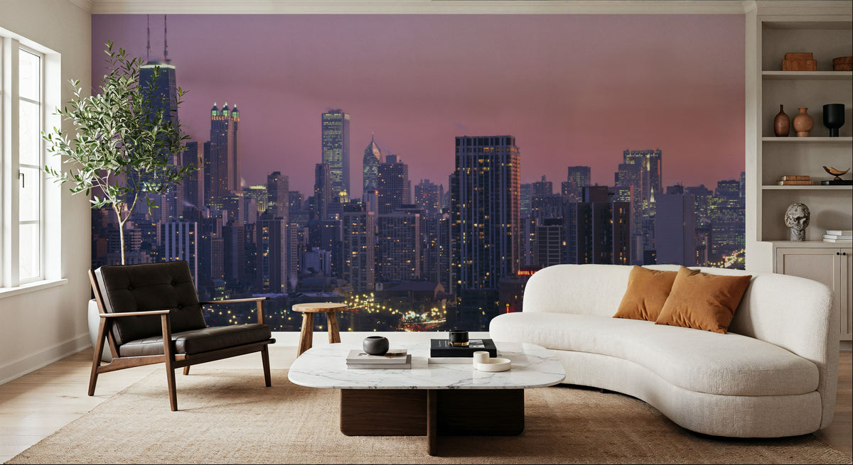 Mauve Metropolis Mural Wallpaper - room preview 02