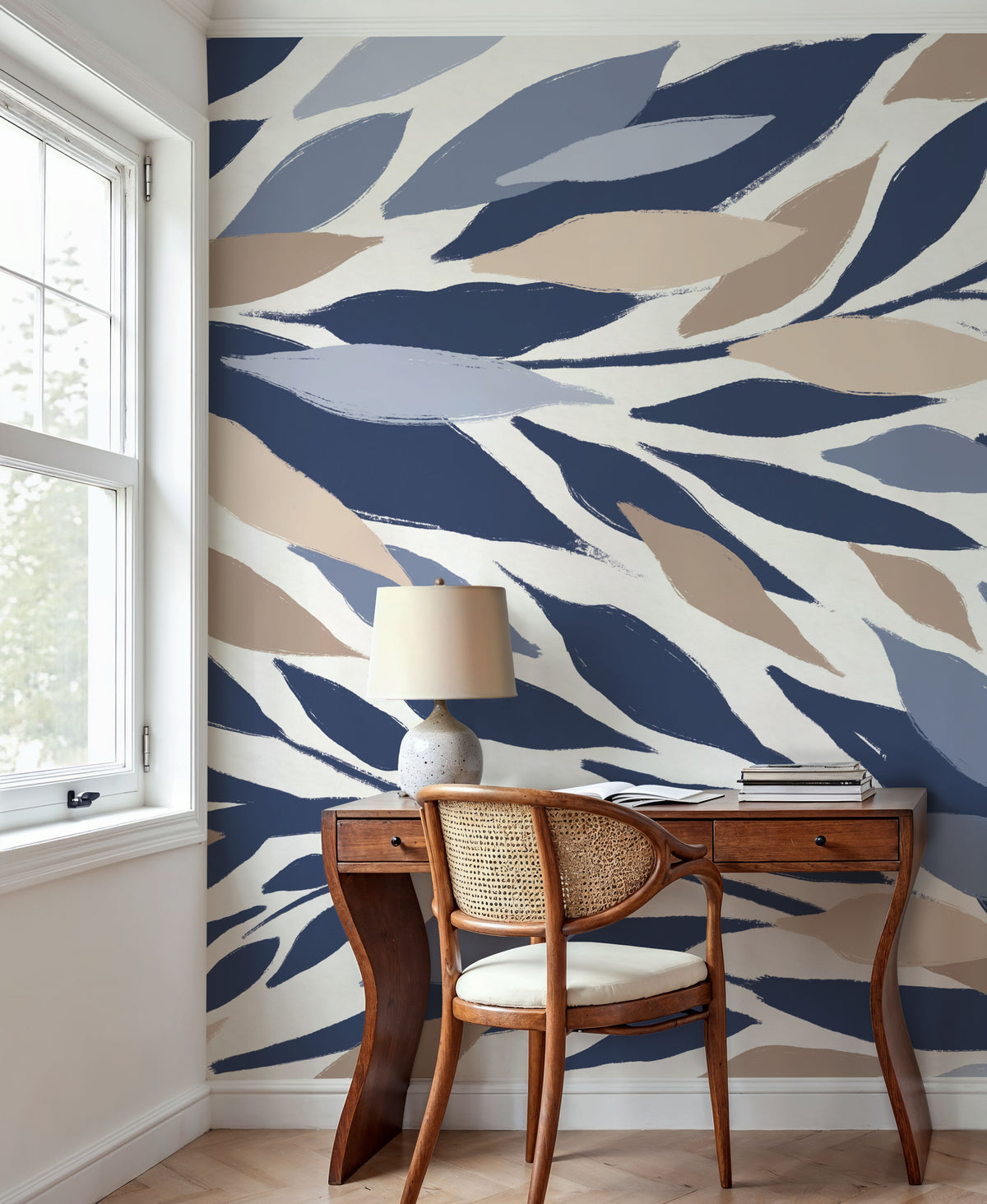 Leafy Lines Plain Mural Wallpaper - room preview 02
