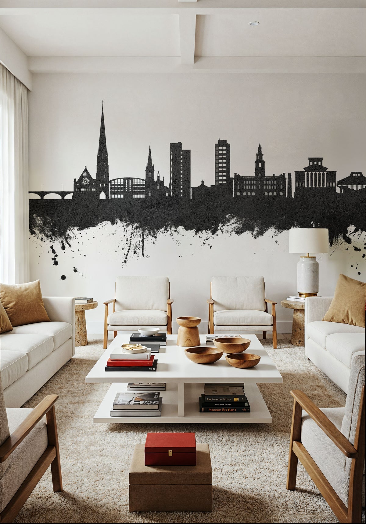 Preston England Skyline Black & White Mural Wallpaper - room preview 02
