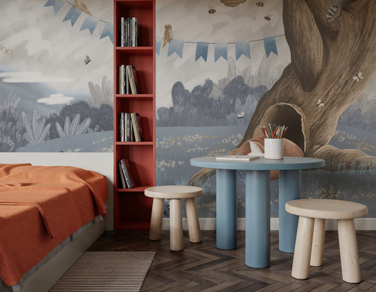 Oak Hill Slumber, Sky Blue Mural Wallpaper - room preview 02
