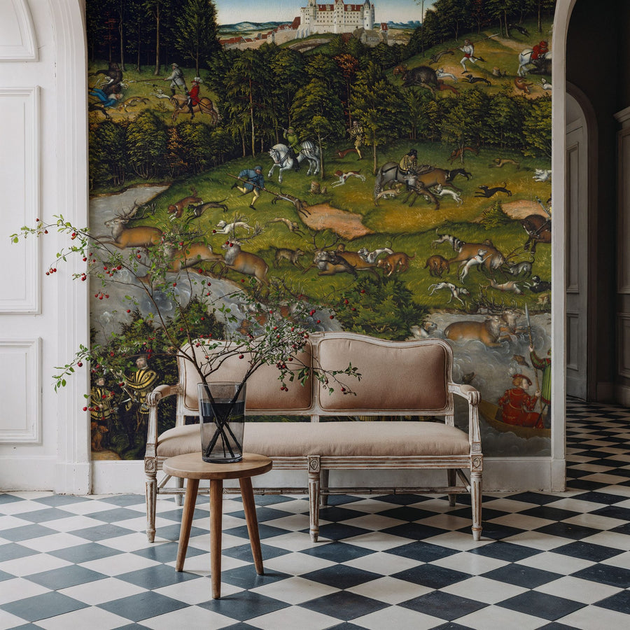 Mid Century Wallpaper Mural – Retro Wall Mural – Hunting Near Hartenfels Castle