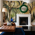 Vintage Treescape Essence in Art Deco Mural Wallpaper - room preview 02