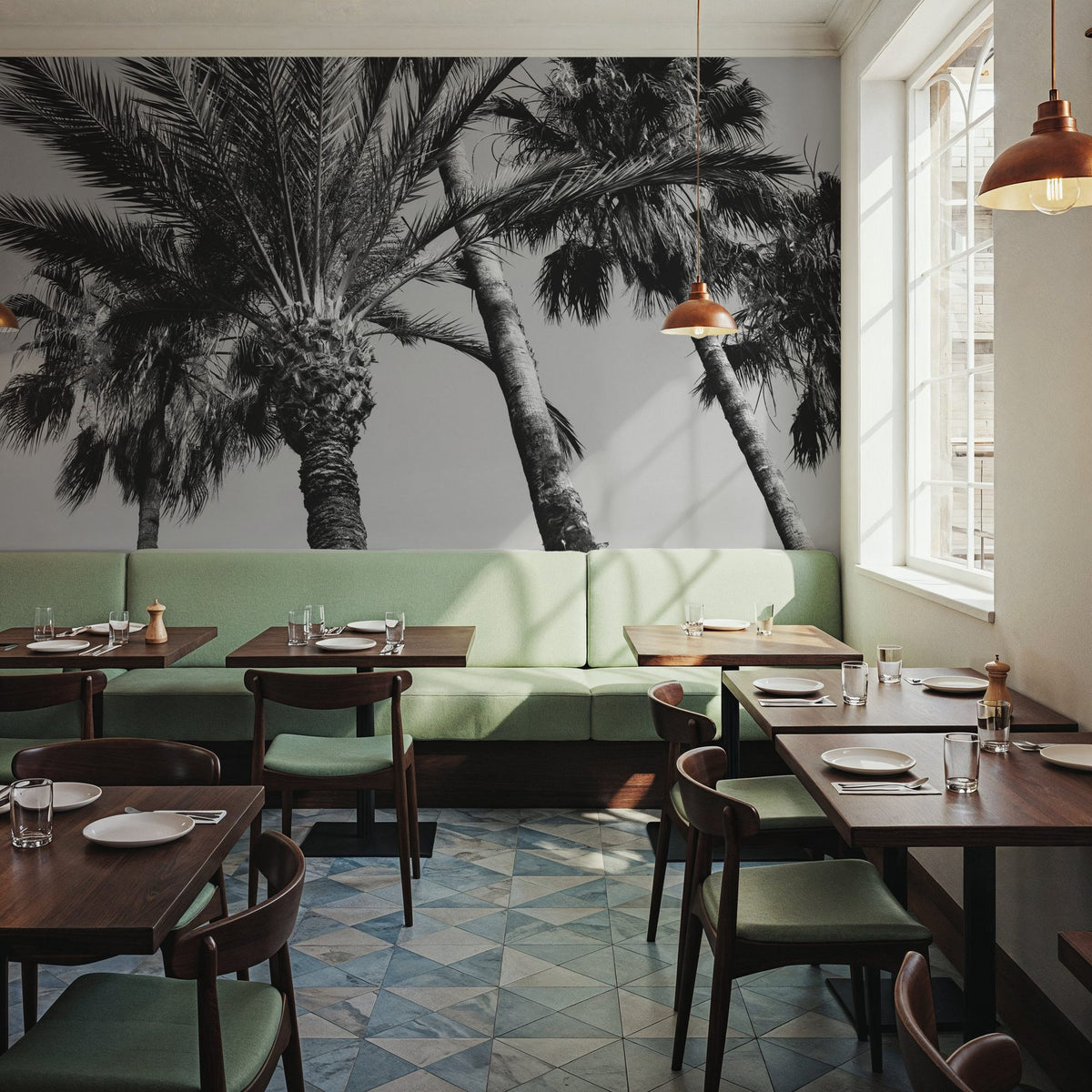 Pink Palms II BW Mural Wallpaper - room preview 02