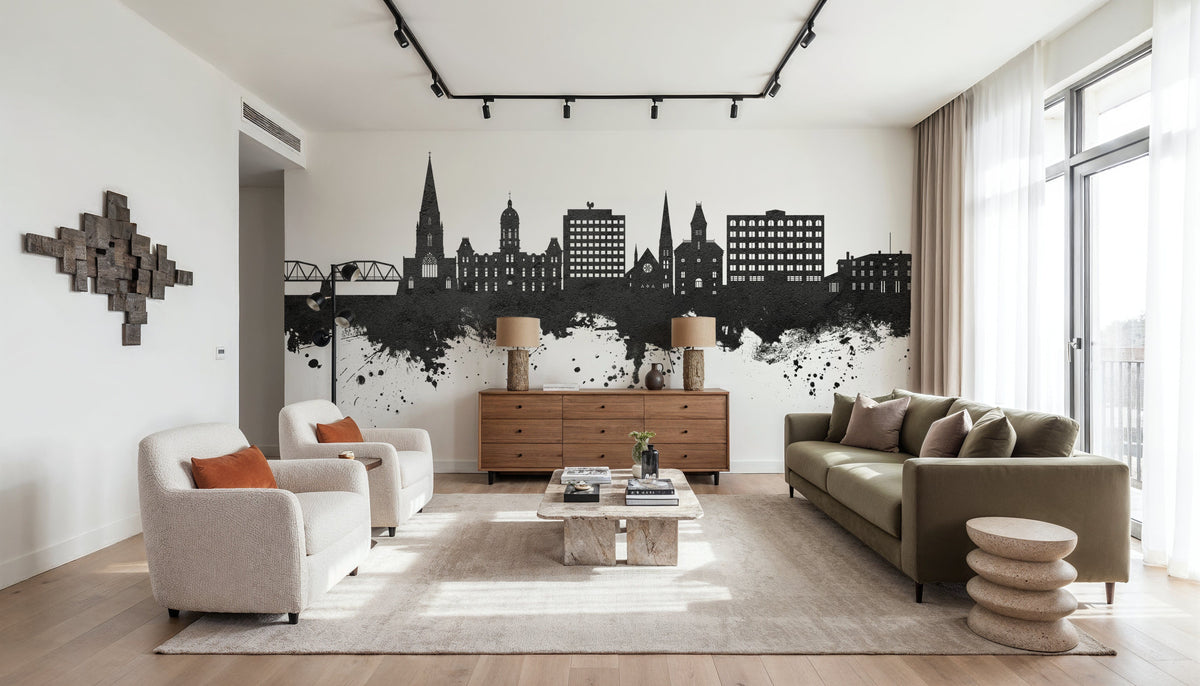 Fredericton Canada Skyline Black & White Mural Wallpaper - room preview 02
