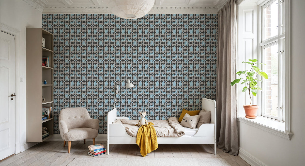 Harlequin Kittens, Baby Blue Mural Wallpaper - room preview 02