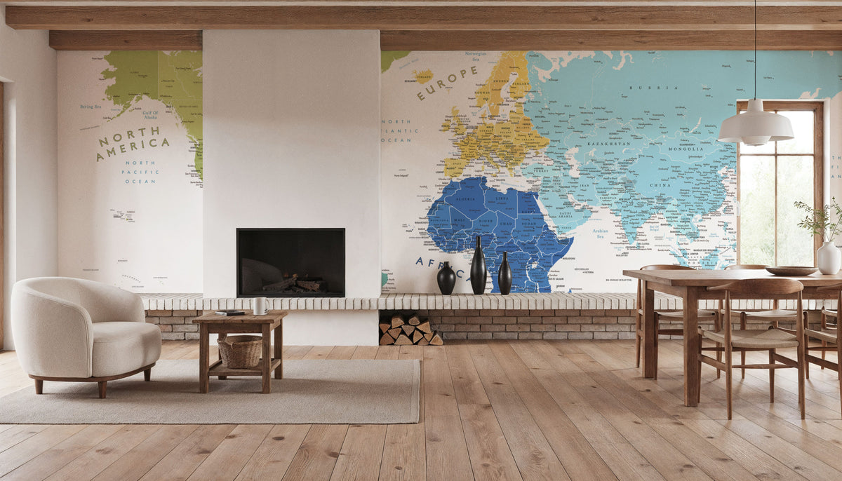World Map Cities - Elisenda Mural Wallpaper - room preview 02