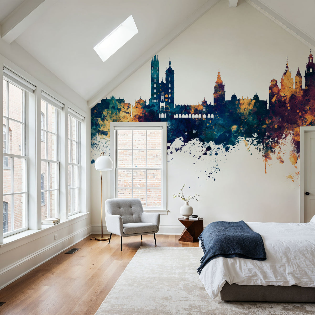 Krakow Skyline Blue & Bronze Mural Wallpaper - room preview 02