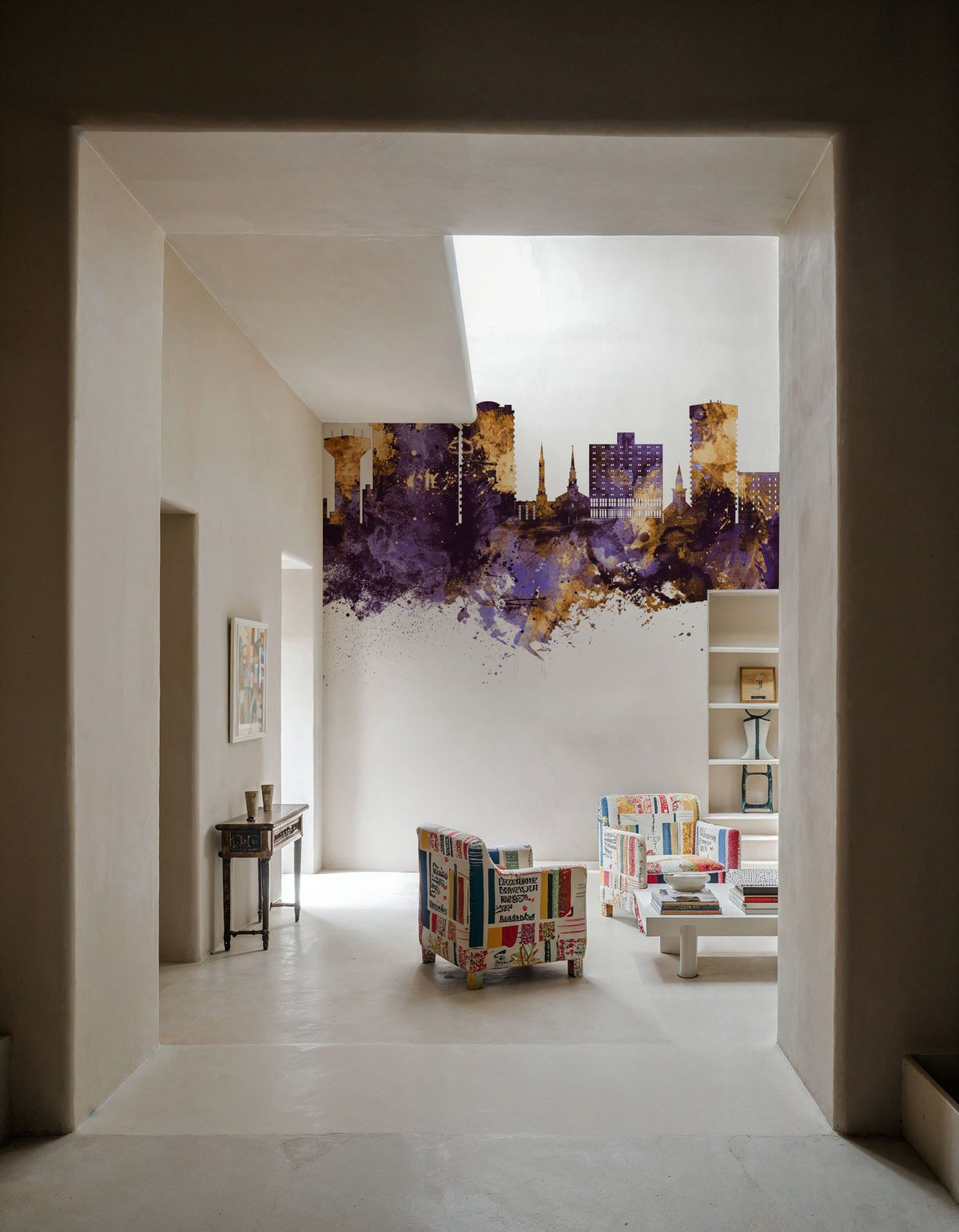 Virginia Beach Skyline Purple & Gold Mural Wallpaper - room preview 02