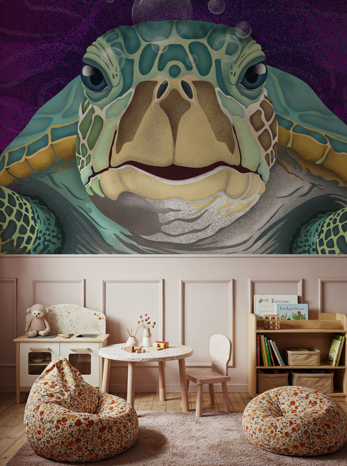 Hello Turtle, Purple Mural Wallpaper - room preview 02