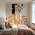 Woman in Striped Blouse II Mural Wallpaper - room preview 02