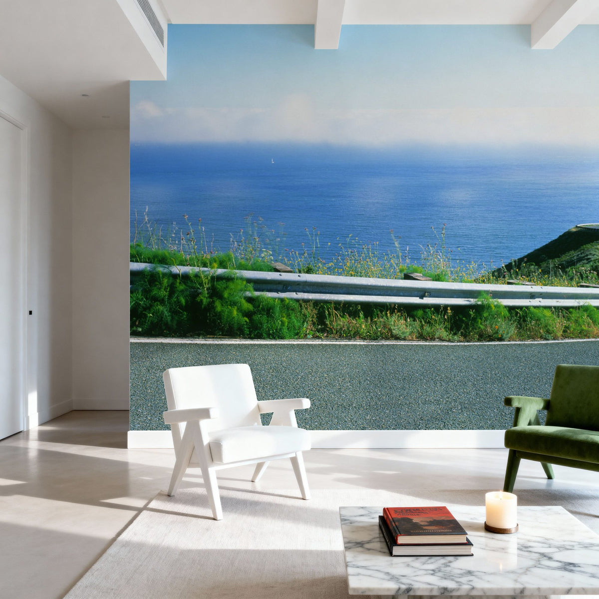 Coastal Highway Journey Blue Mural Wallpaper - room preview 02