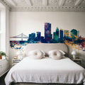 Toledo Ohio Skyline Blue & Bronze Mural Wallpaper - room preview 02