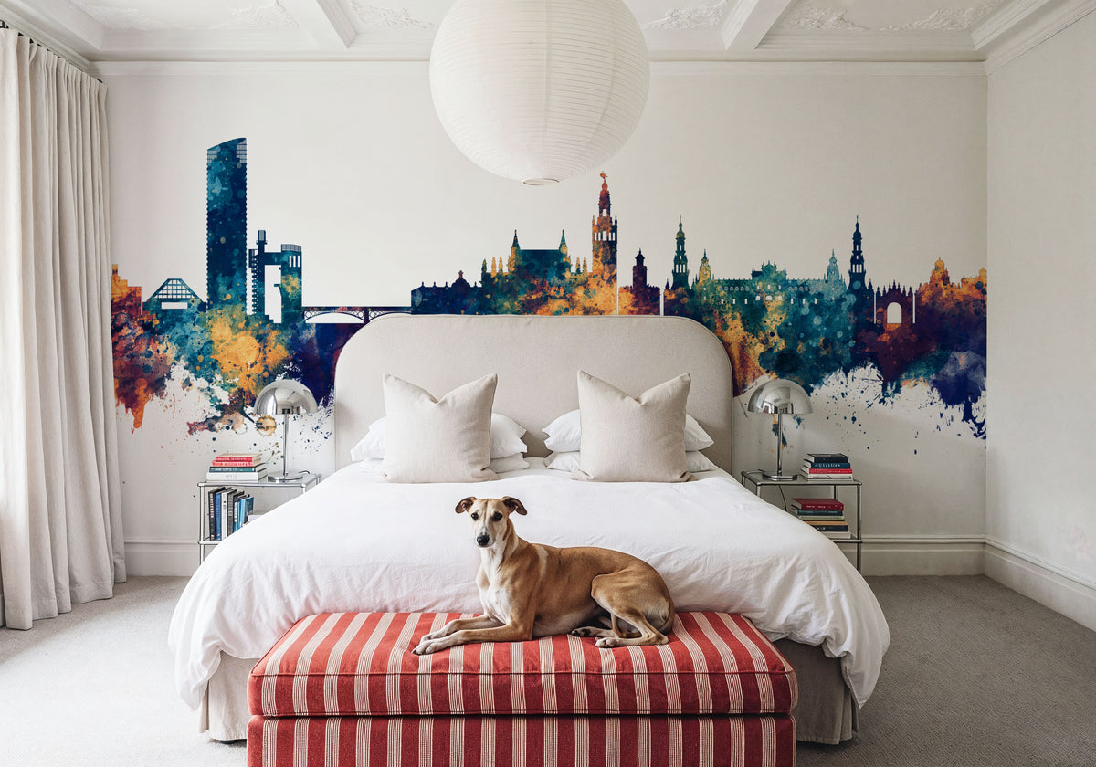 Sevilla Skyline Blue & Bronze Mural Wallpaper - room preview 02