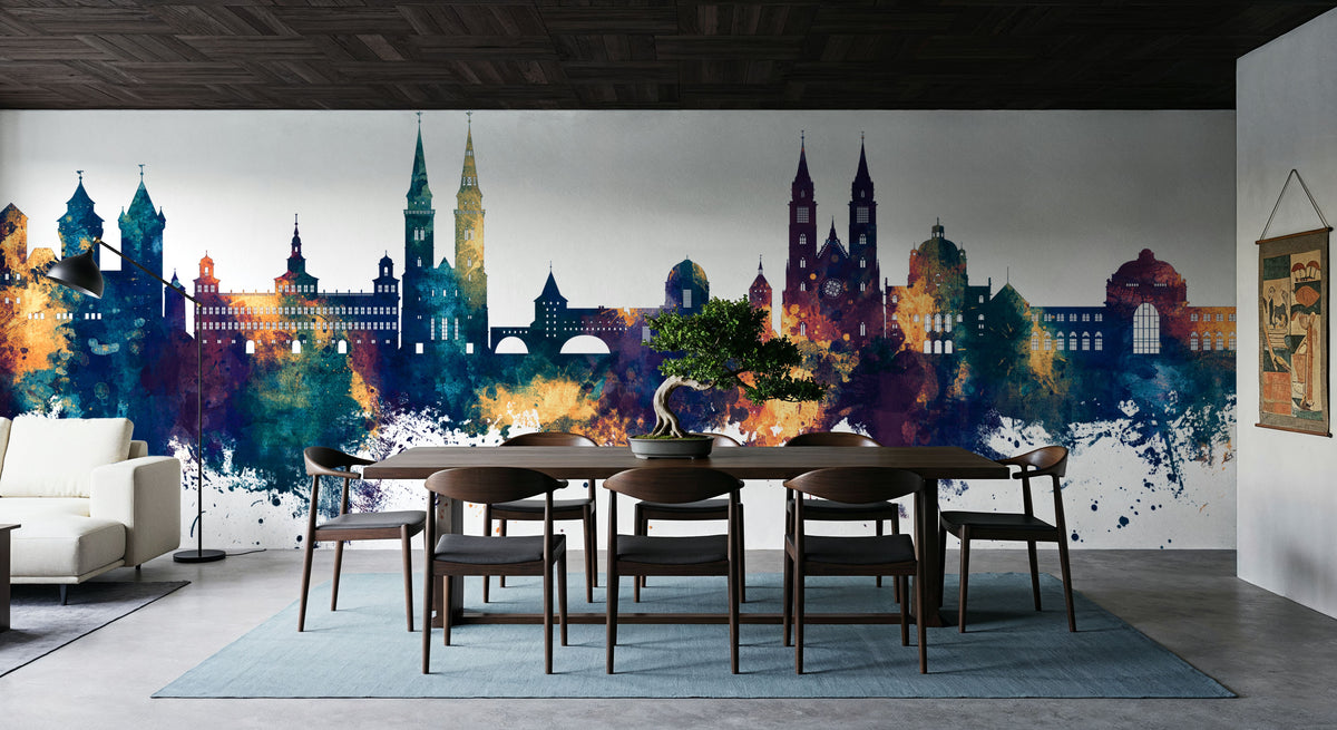 Nürnberg Germany Skyline Blue & Bronze Mural Wallpaper - room preview 02