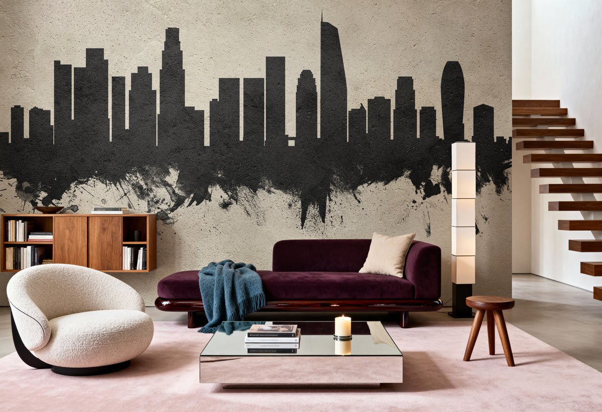 Los Angeles Skyline Concrete Mural Wallpaper - room preview 02