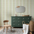 Wavy Stripes, Green & Rust Mural Wallpaper - room preview 02