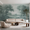 Riverbank Oak Landscape, Forest Green Mural Wallpaper - room preview 02