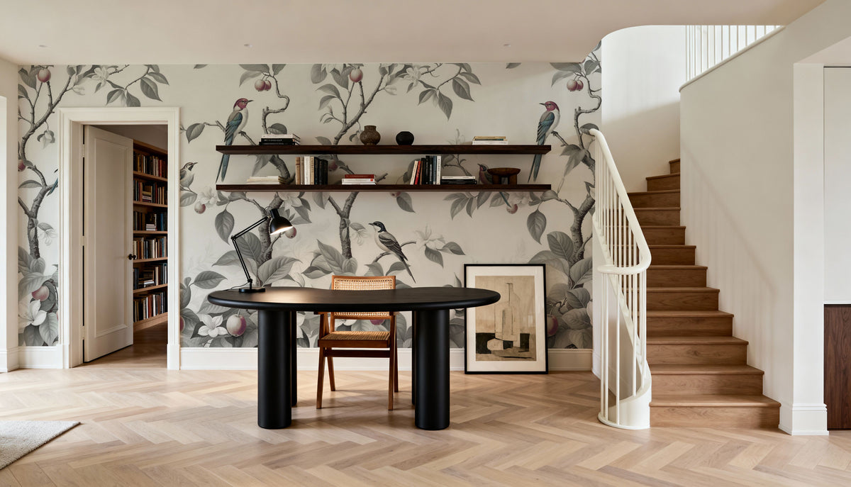 Bird Harmony, Gray Mural Wallpaper - room preview 02
