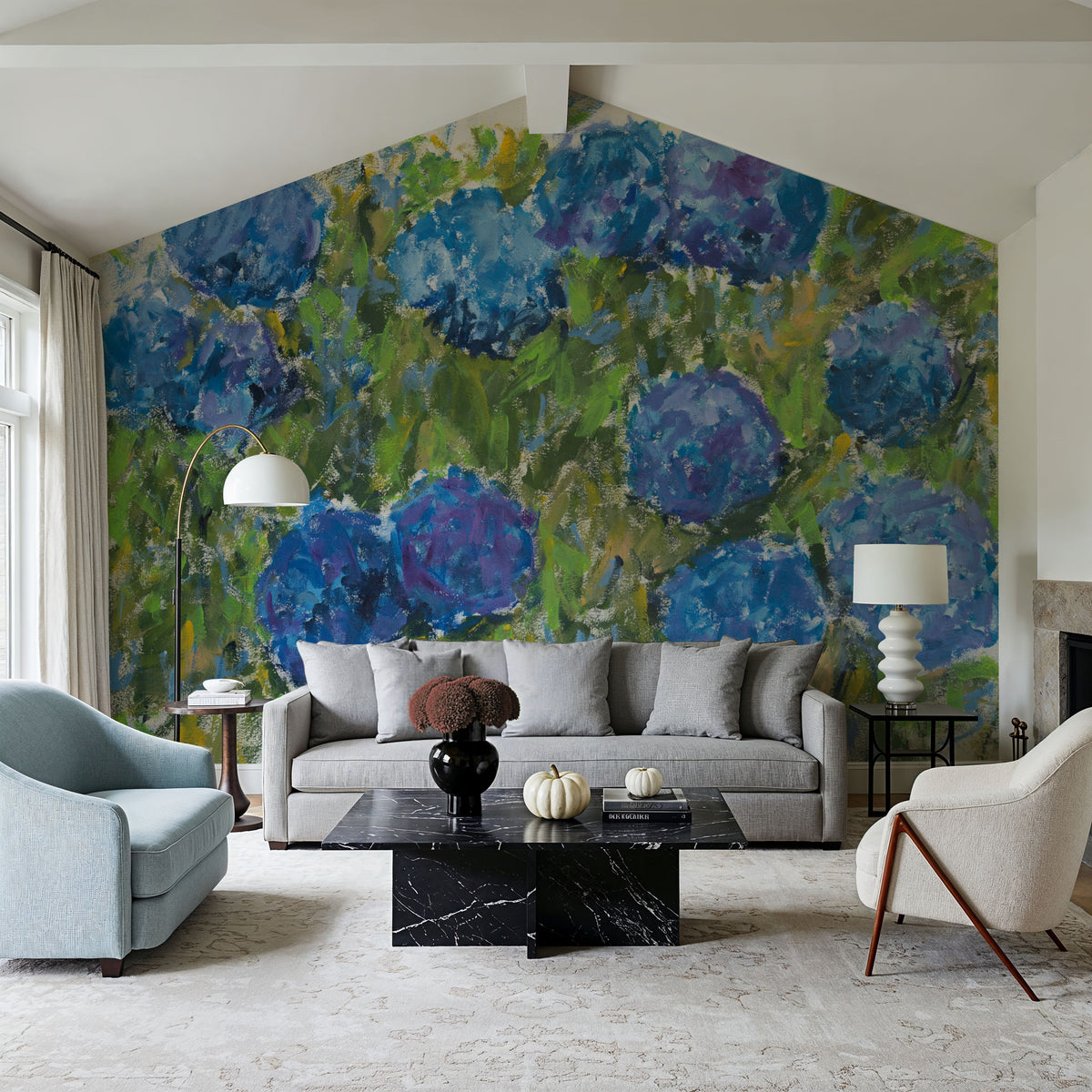 Summer Hydrangeas Mural Wallpaper - Cool Tone - room preview 02