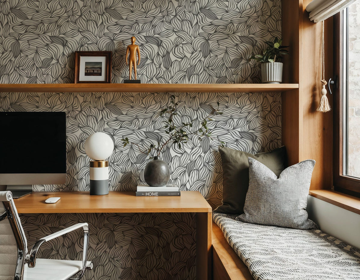 Negative Leaf, Stone Mural Wallpaper - room preview 02