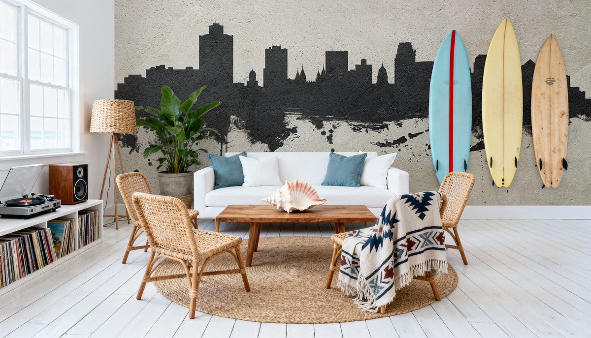 Salt Lake City Utah Skyline Concrete Mural Wallpaper - room preview 02