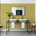 Mottled Linen Effect, Sunflower Yellow Mural Wallpaper - room preview 02