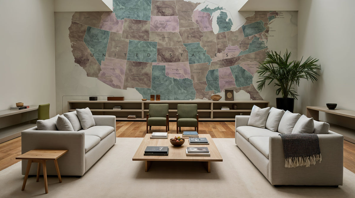 US State Map - Leire Wash Mural Wallpaper - room preview 02