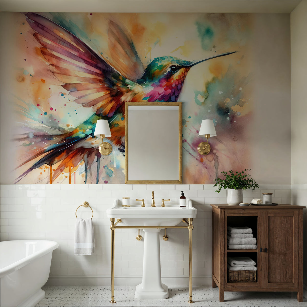Iridescent Hummingbird Mid Flight Mural Wallpaper - room preview 02
