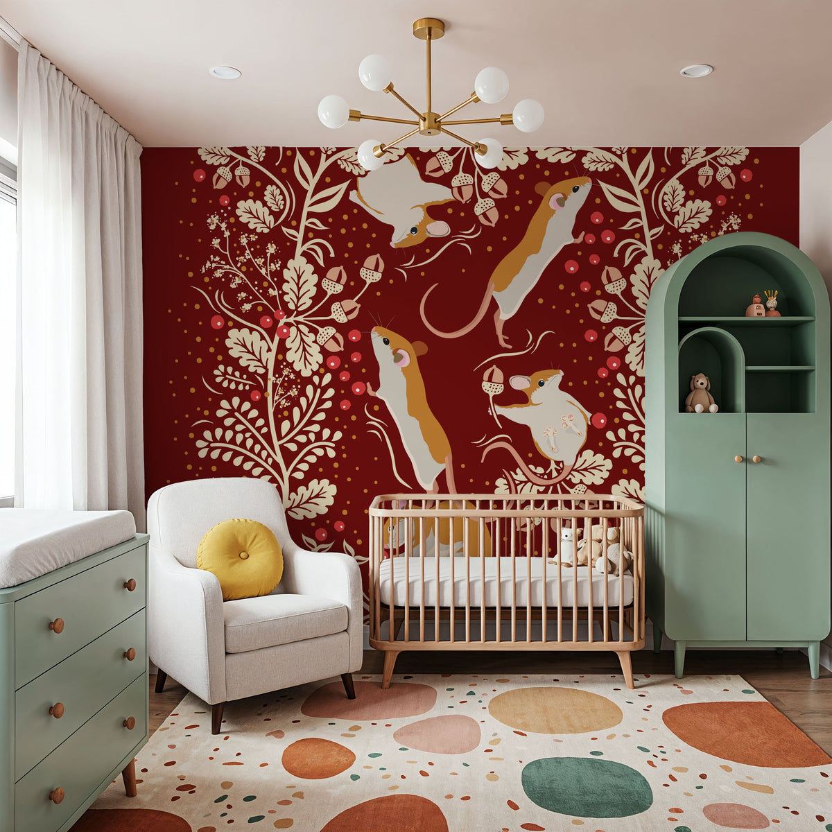 Holiday Mice, Red Mural Wallpaper - room preview 02
