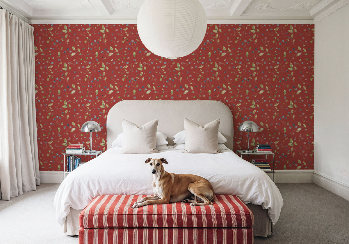 Time to Share Floral Red Mural Wallpaper - room preview 02