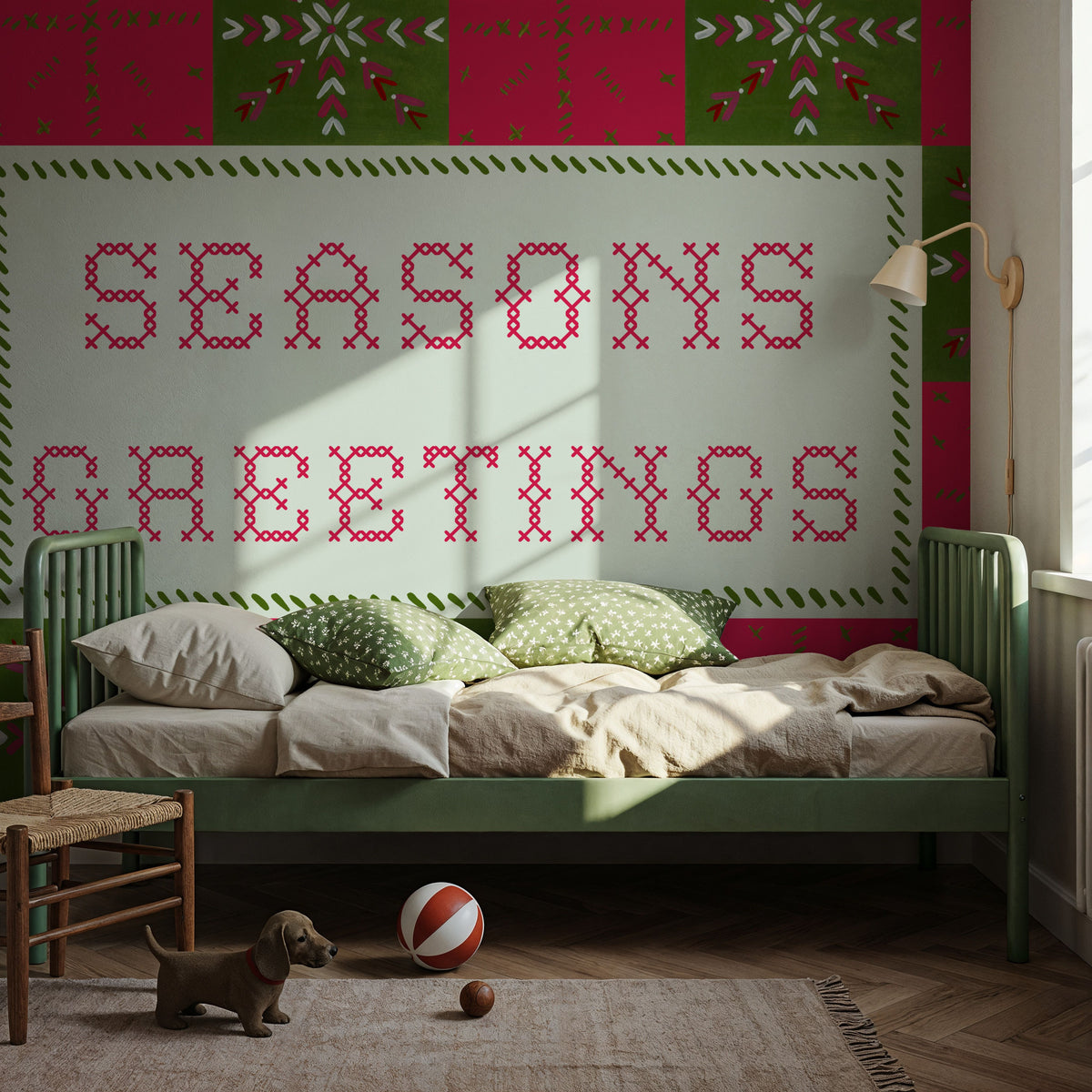 Quilted Christmas II Mural Wallpaper - room preview 02