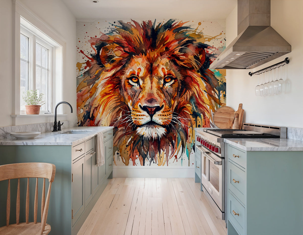Lion - Watercolor Predators Series Mural Wallpaper - room preview 02