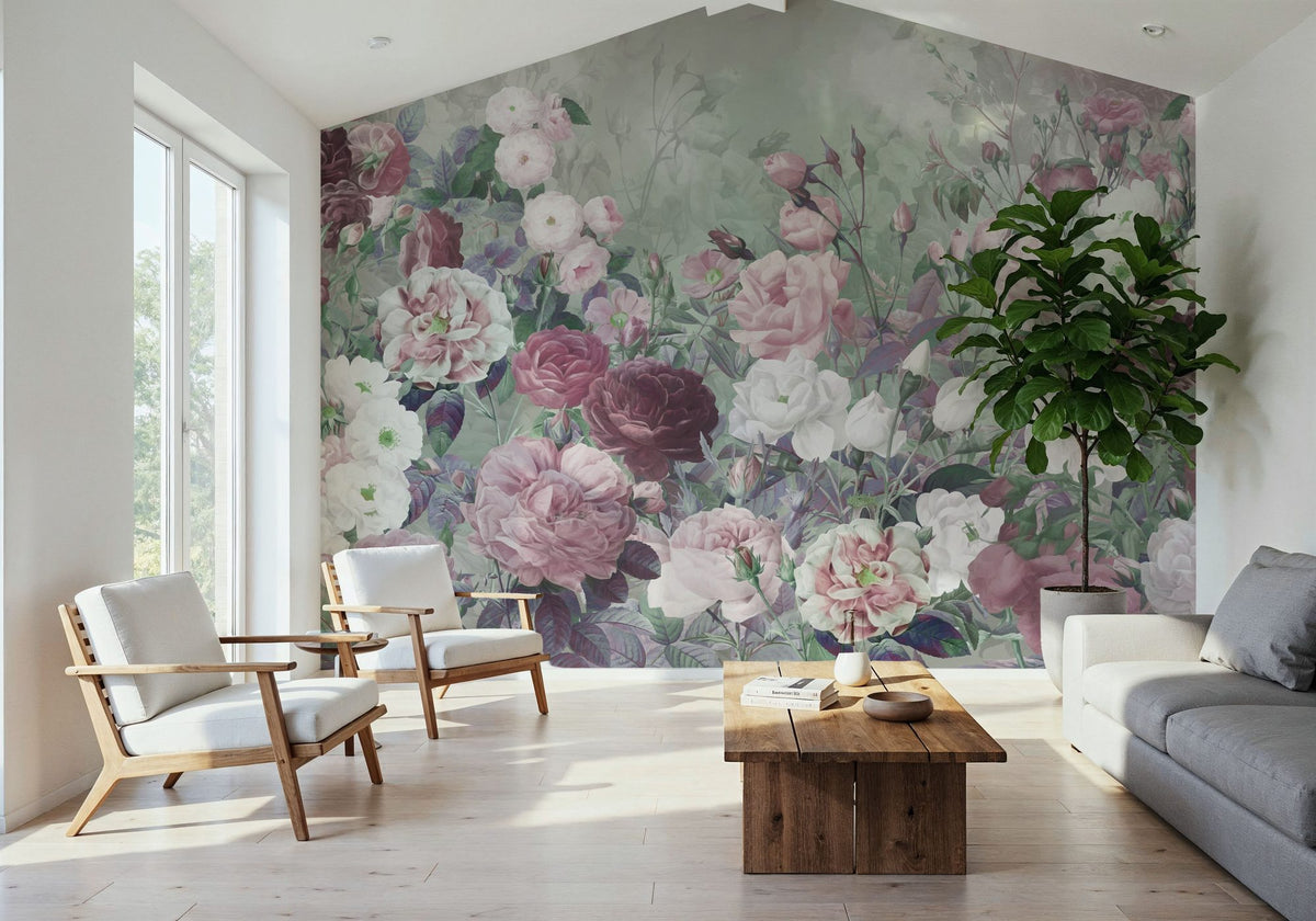 Rose Garden Green Mural Wallpaper - room preview 02
