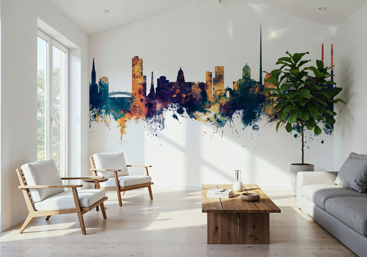 Dublin Ireland Skyline Blue & Bronze Mural Wallpaper - room preview 02