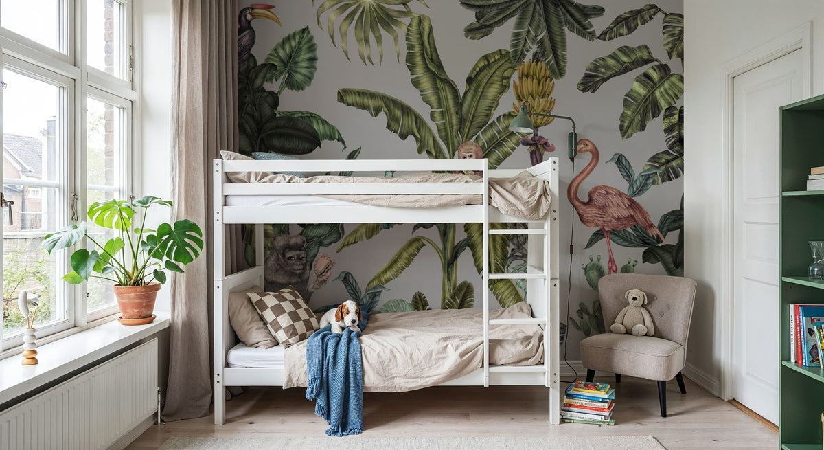 Monkeys with Birds, Mural Wallpaper - room preview 02
