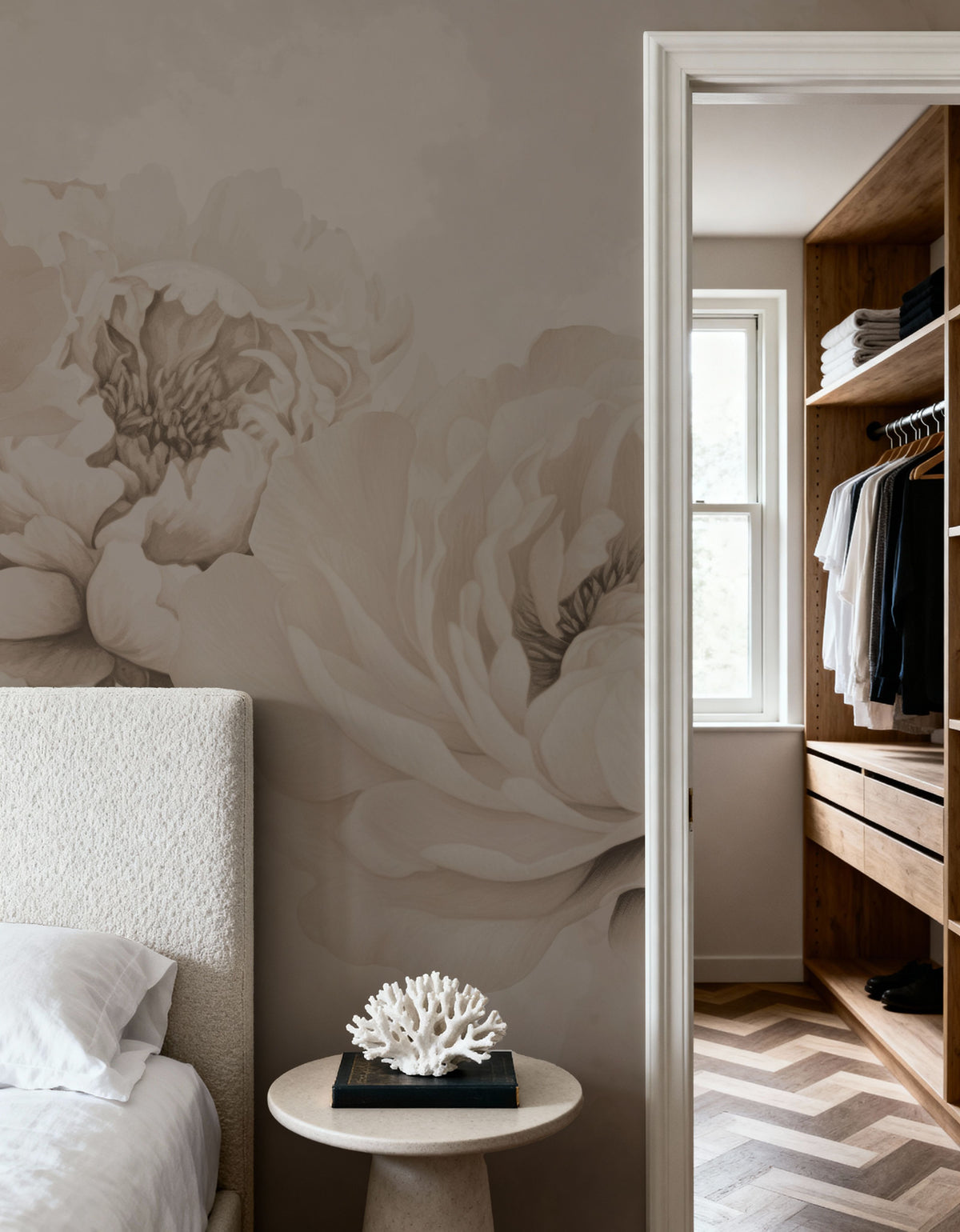 Transcendent Peony, Beige Mural Wallpaper - room preview 02