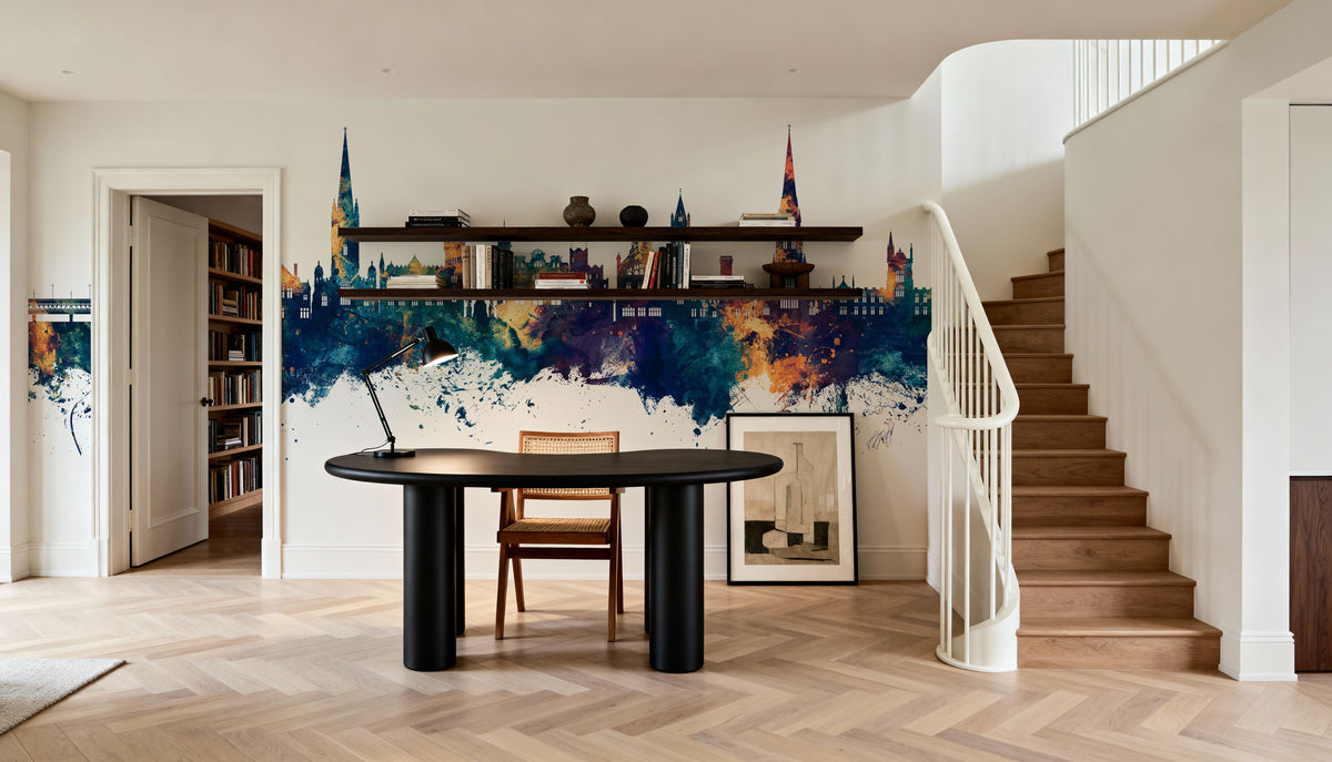 Derry Northern Ireland Skyline Blue & Bronze Mural Wallpaper - room preview 02