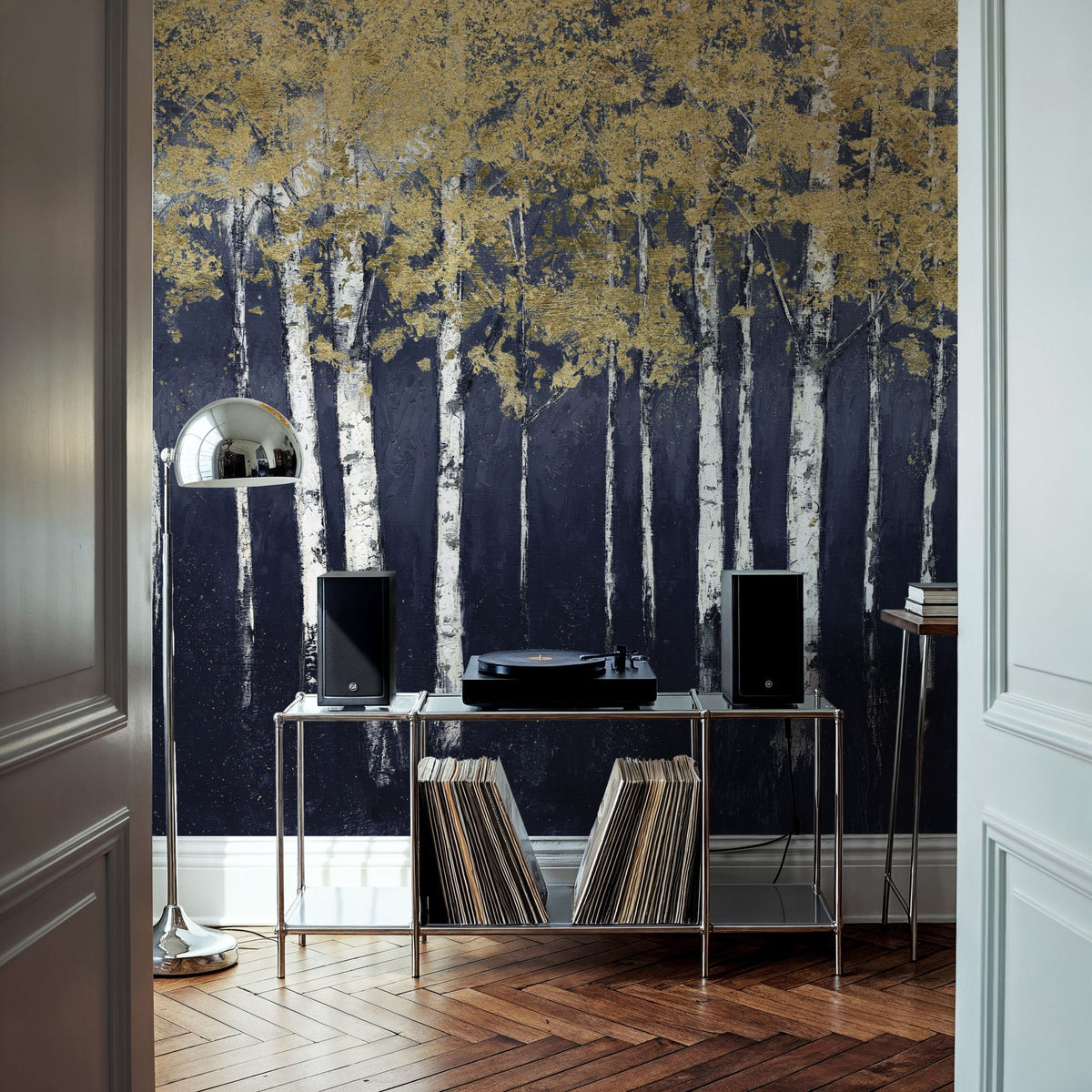 Shimmering Forest Indigo Mural Wallpaper - room preview 02