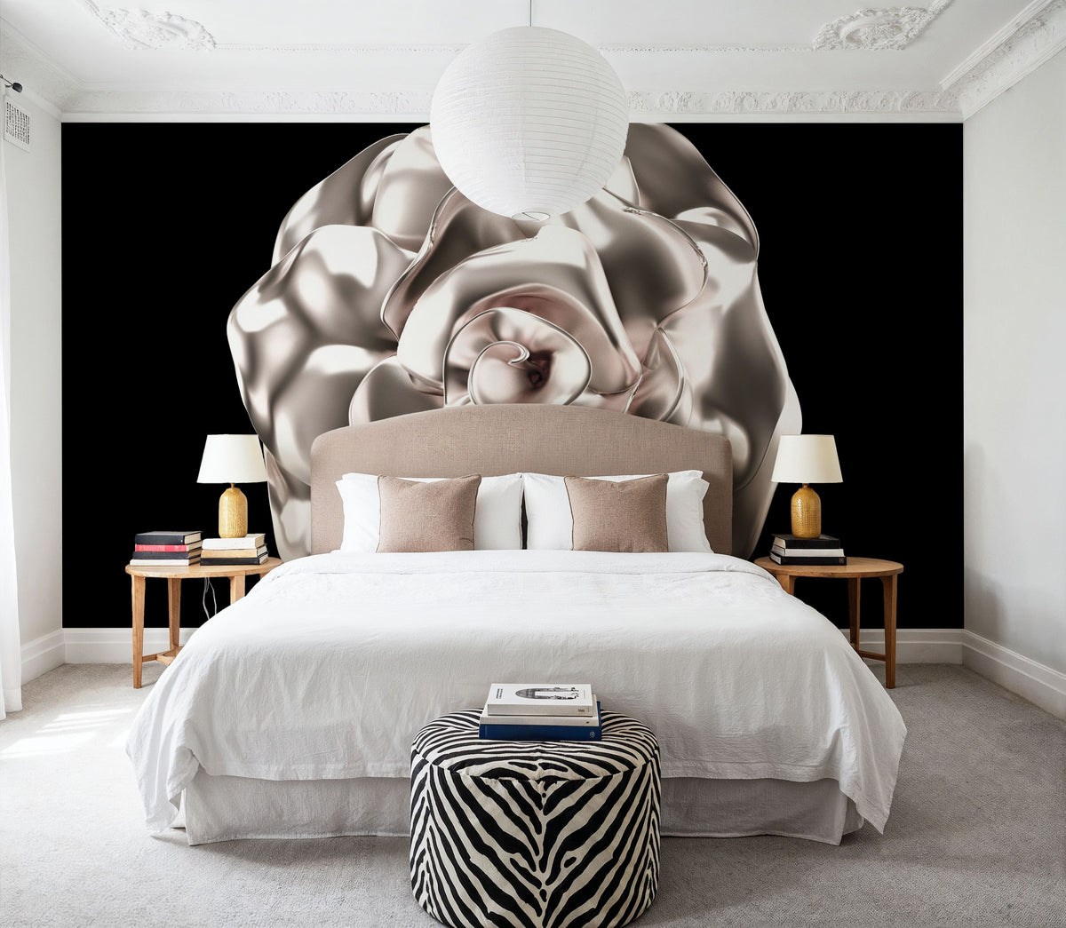 Metallic Rose in 3d Effect Mural Wallpaper - room preview 02
